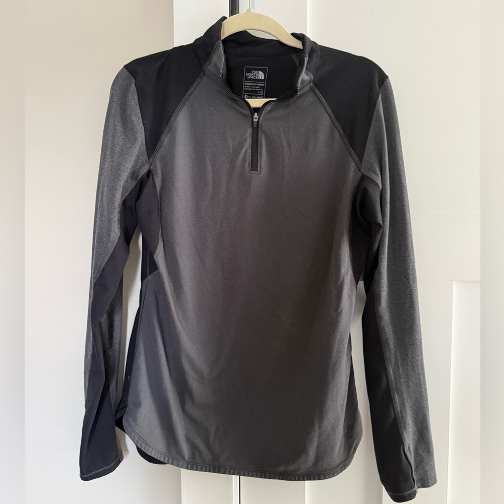 North Face Flashdry 1/4 zip Long Sleeve Top Black/Gray Baselayer Running Large